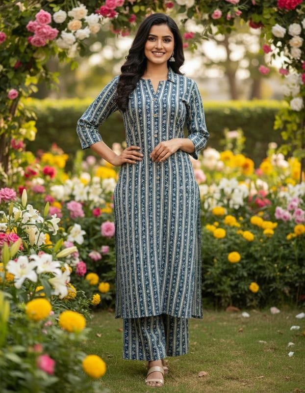 Cotton Cordset with Coller Neck